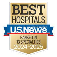 U S News and World Report badge recognizing UCSF's ranking among the leading hospitals in 13 specialty areas for 2024 to 2025
